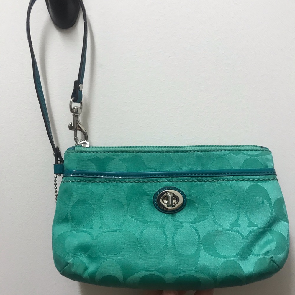 Coach Wristlet Teal with Forest Green Purse Bag